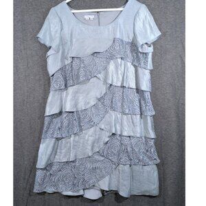 London Times Womens Silver Grey Ruffled Rose Lace Evening Party Dress Size 20W